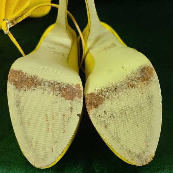 Vibrant Yellow Colin Stuart Peep Toe Suede Platform Heels - Picture 7 of 9